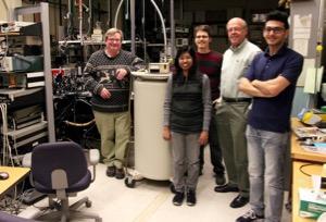 Leigh Smith, Nadeeka Wickramasuriya, Sam Linser, Howard Jackson and Iraj Abbasian in their UC physics lab. Photo by Melanie Schefft