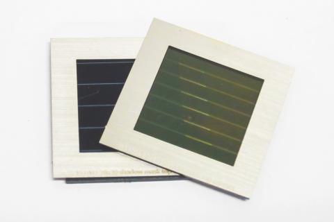 The two thin-film modules of the highly efficient stack: CIGS below, perovskite on top.